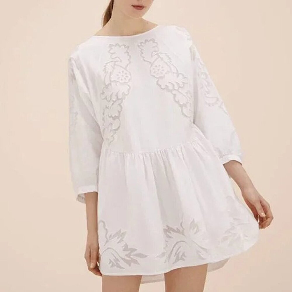 Last Call! New Maje Raolita 100% Cotton Embroidered Mini Dress White S $395 - Picture 2 of 10